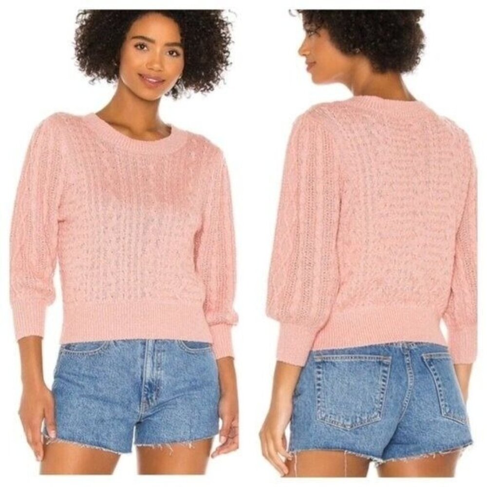 Free People Villa Cable Knit 3/4 Sleeve Sweater in Bubble Bath Pink Womens sz L
